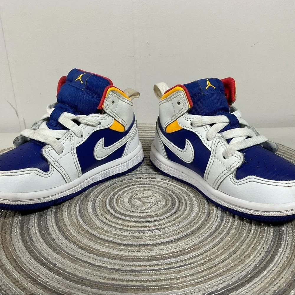 Nike Air Jordan 1 Mid Retro White Laser Orange Blue Toddler Size 6c 640735-131